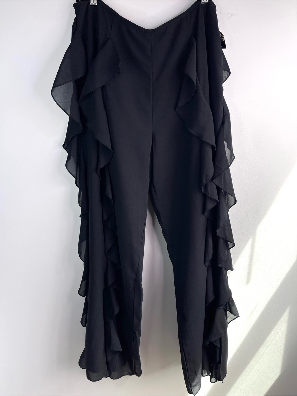 Ashro Black Wide-Leg Ruffle Cascade Pants Size Large